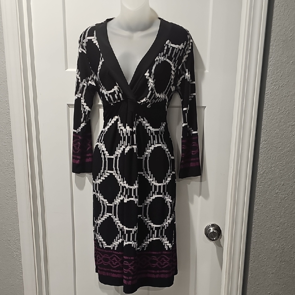 Black and White Long Sleeve Sheath Dress for Work